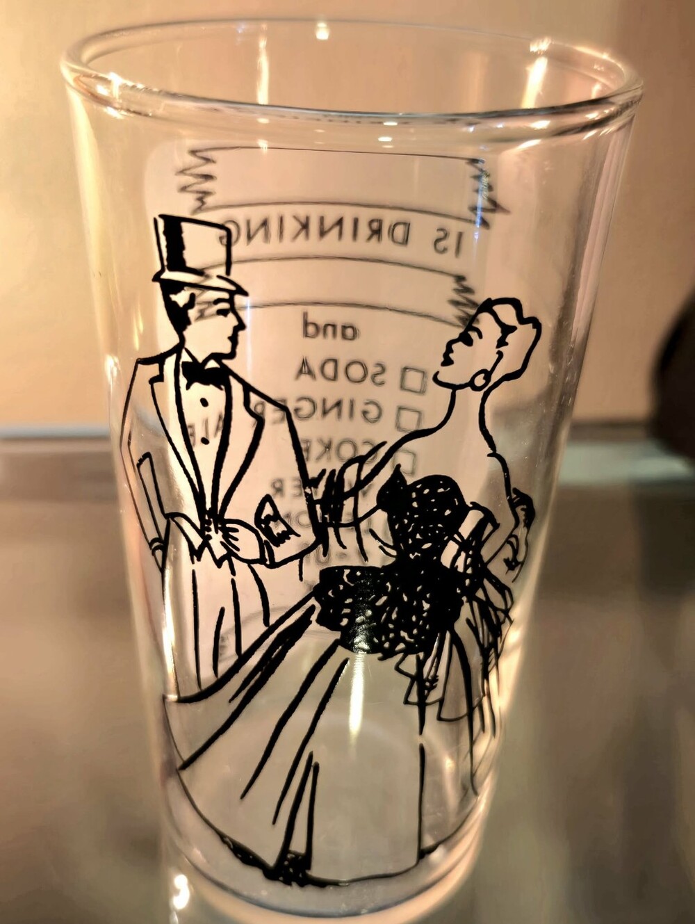 Vintage Cocktail Glass-Gentleman and Lady/Choose Your Mixed Drink- cool barware